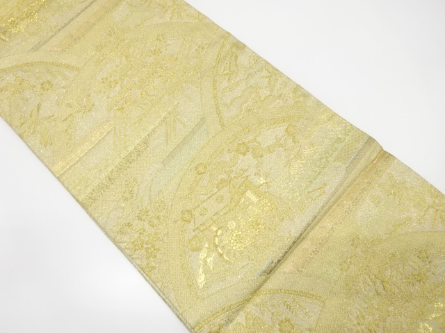 霞に鳳凰・御所車模様織り出し袋帯